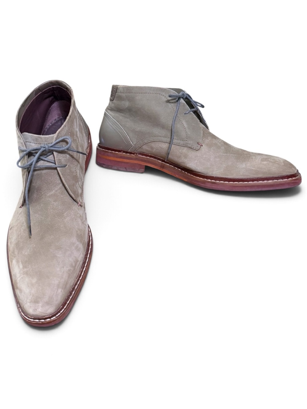 Ted Baker Delighn Grey Suede Oxford Leather Chukka Lace Up Boots Colorblock Sole